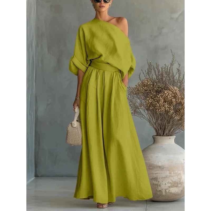 Λίζα | Σετ Μαλακής Off-Shoulder Μπλούζας με Κολάν