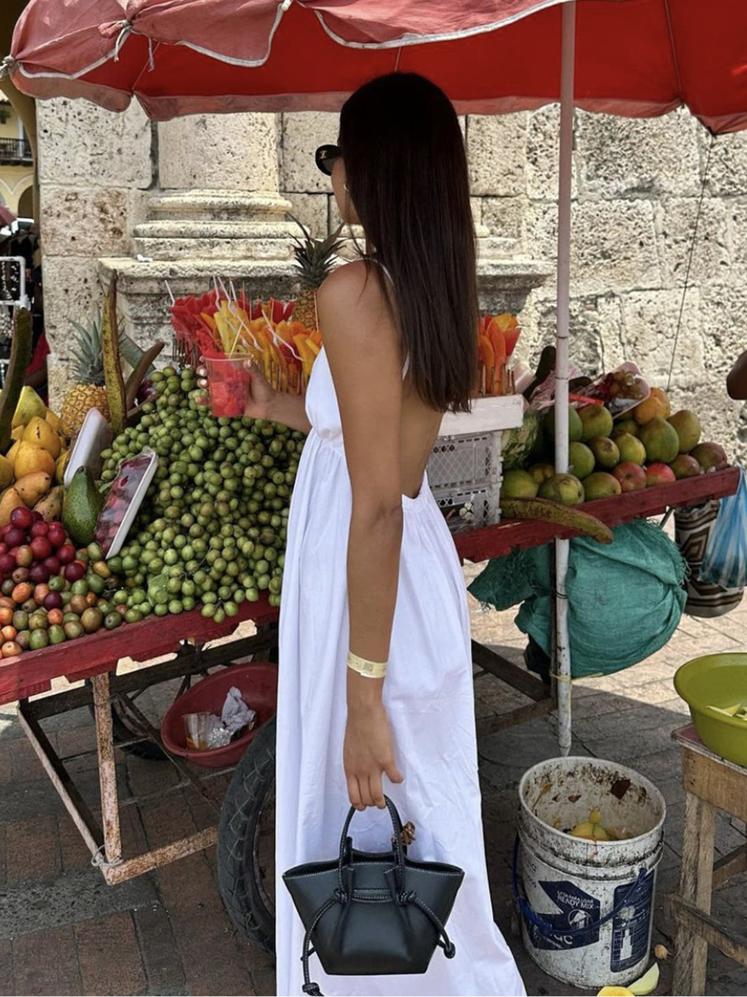 Μάξι Φόρεμα Βαμβακερό με Ανοιχτή Πλάτη