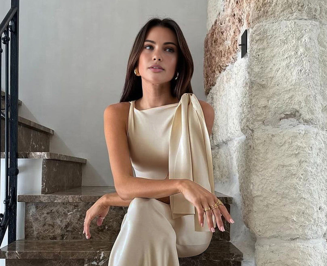 Μάξι Φόρεμα με Σχέδιο Δέσιμο στον Ώμο