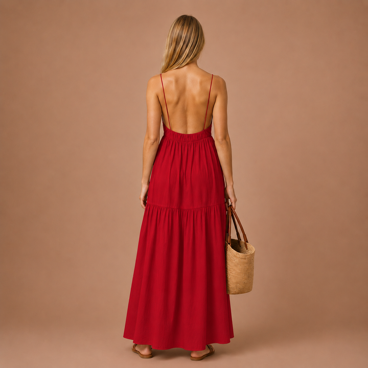 Maxi Φόρεμα Χωρίς Πλάτη με Εντυπωσιακό Βαθύ Ντεκολτέ