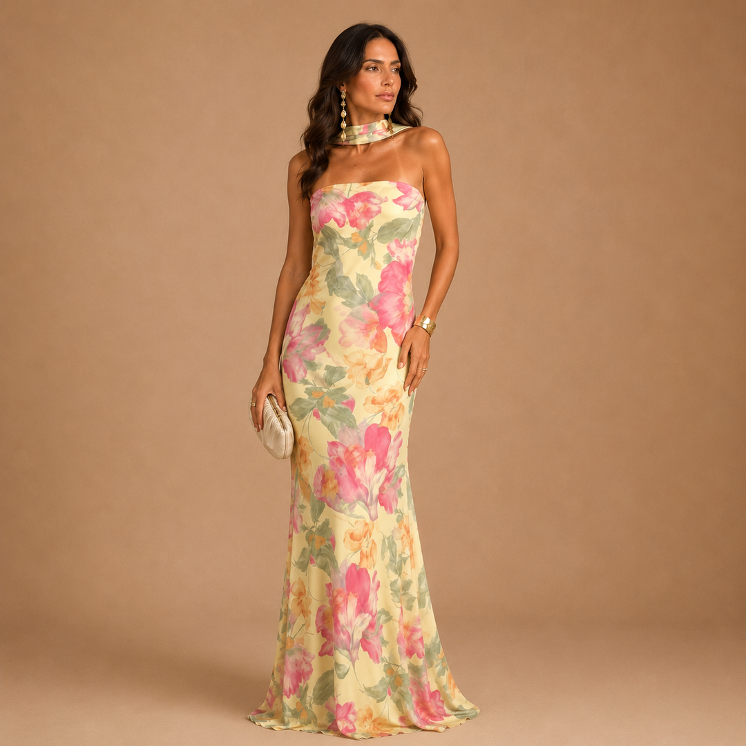 Alte - Μακρύ Strapless Φόρεμα με Λουλούδια