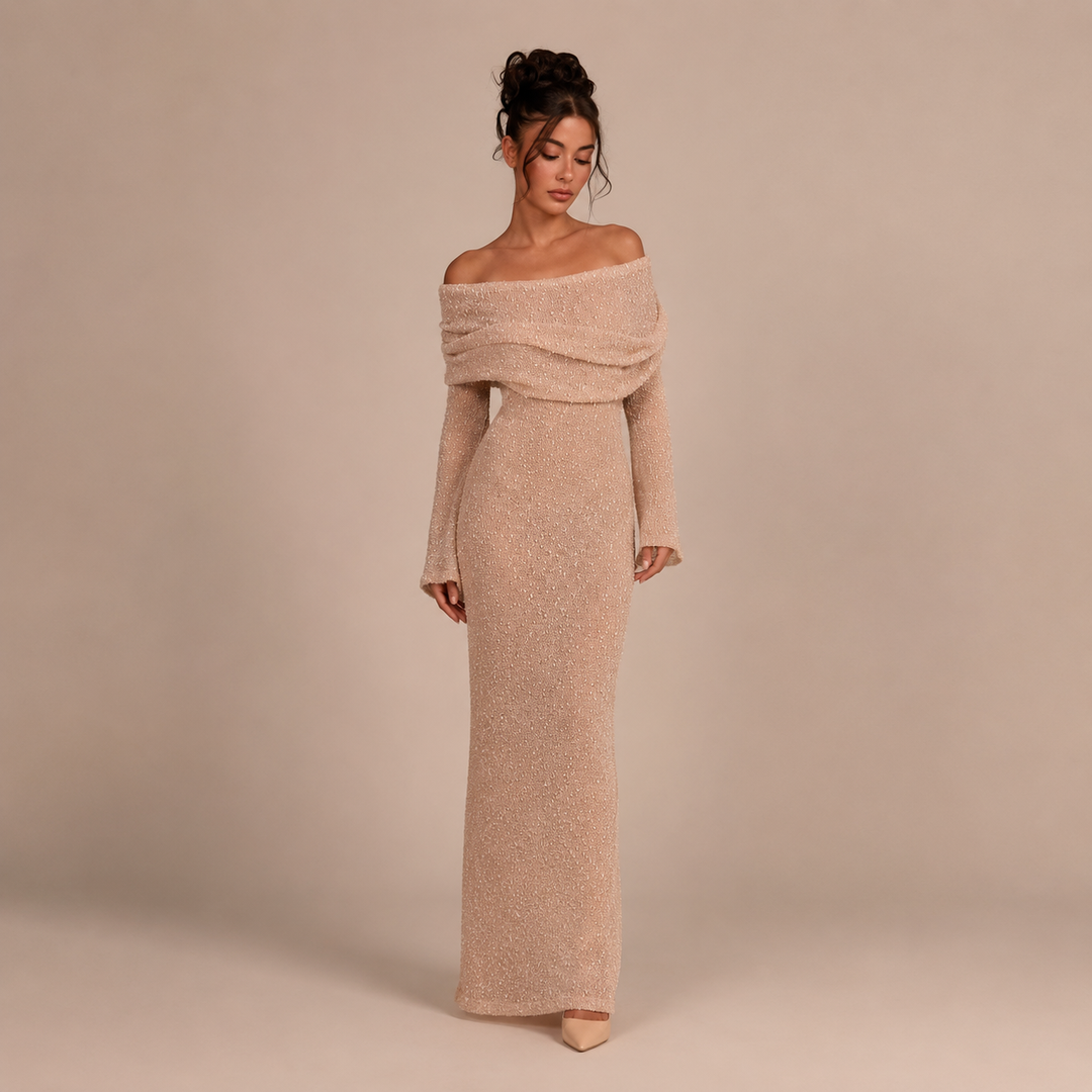 Σοφία - Κοντό Φόρεμα Off-Shoulder με Υφή