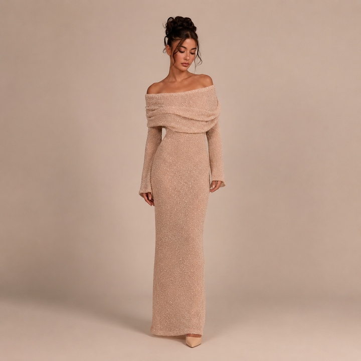Σοφία - Κοντό Φόρεμα Off-Shoulder με Υφή