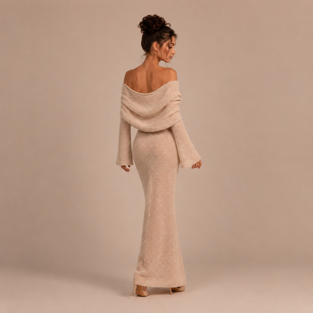 Σοφία - Κοντό Φόρεμα Off-Shoulder με Υφή