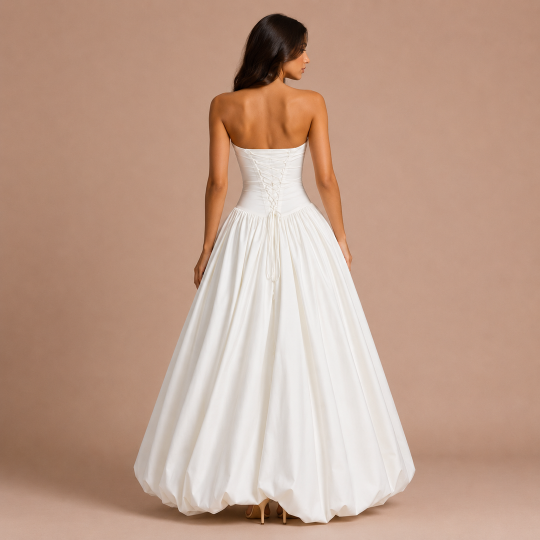 Ισαβέλα - Strapless φόρεμα με κορσέ από φρουφρού και φουσκωτή φούστα