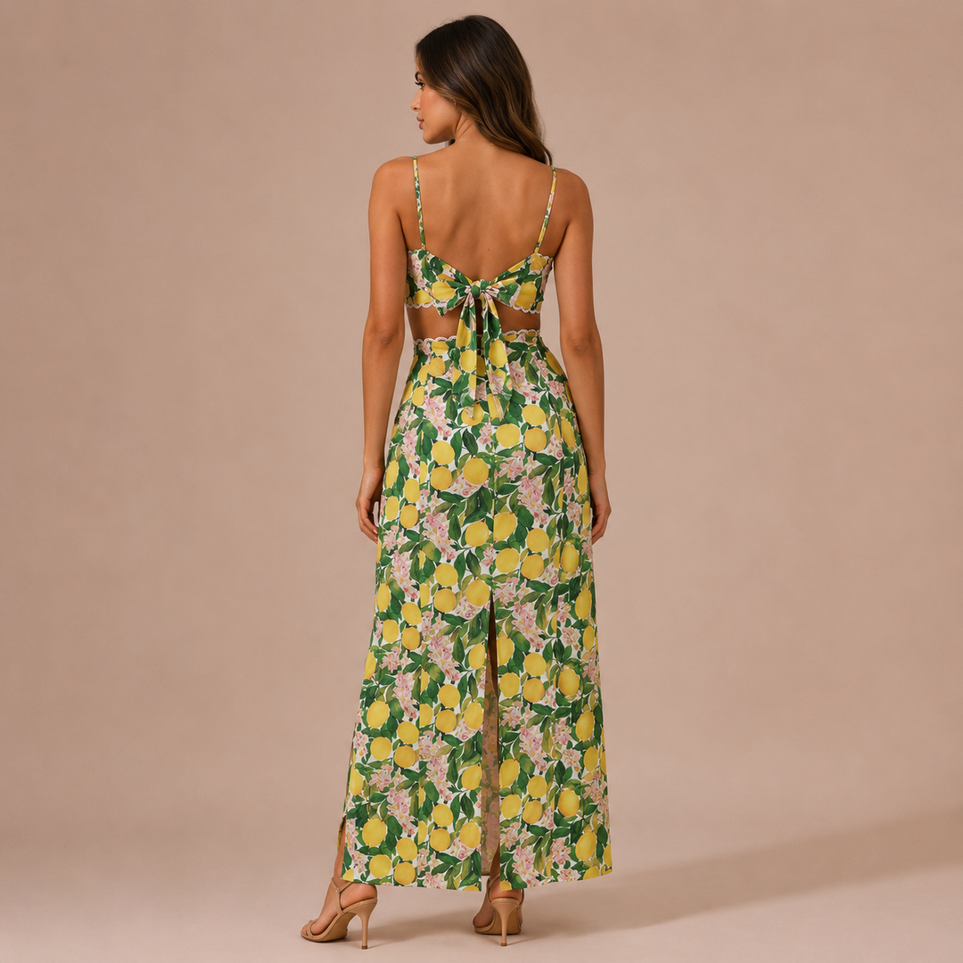 Μαρία - Σετ λεμονιών με cropped top λεπτών τιραντών και maxi φούστα
