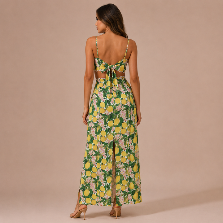 Μαρία - Σετ λεμονιών με cropped top λεπτών τιραντών και maxi φούστα