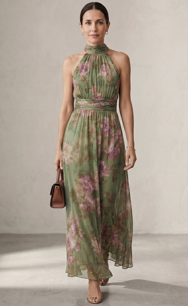 Livia™ | Elegant Floral Maxi Dress with Halter Neckline