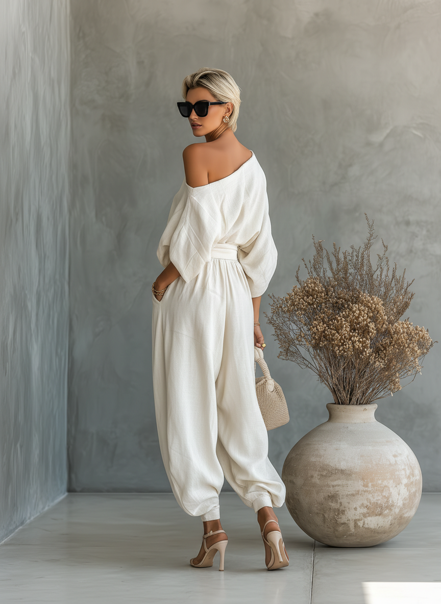 Λίζα | Σετ Μαλακής Off-Shoulder Μπλούζας με Κολάν