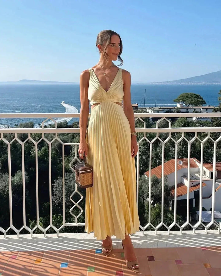 Πλισέ Midi Φόρεμα με Σαφή Καθορισμένη Μέση