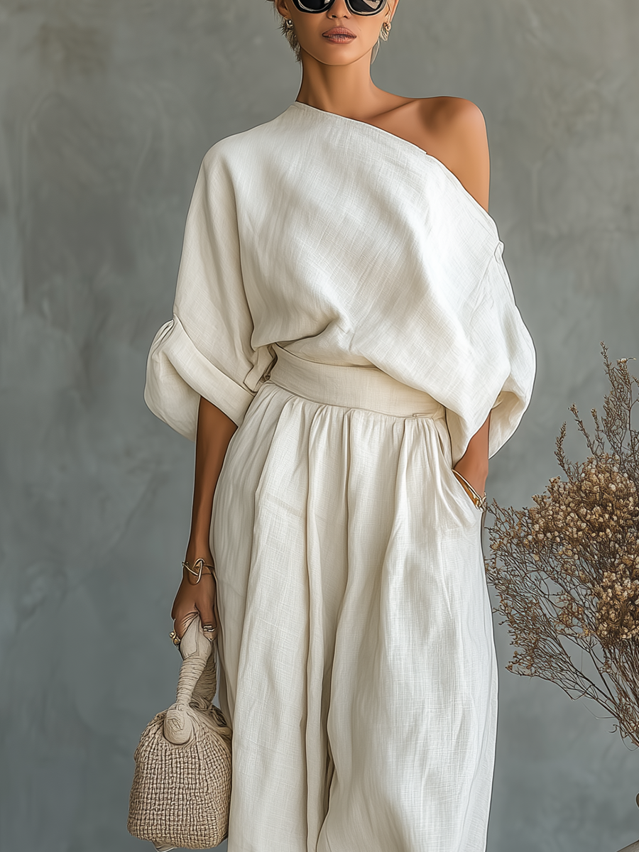 Λίζα | Σετ Μαλακής Off-Shoulder Μπλούζας με Κολάν